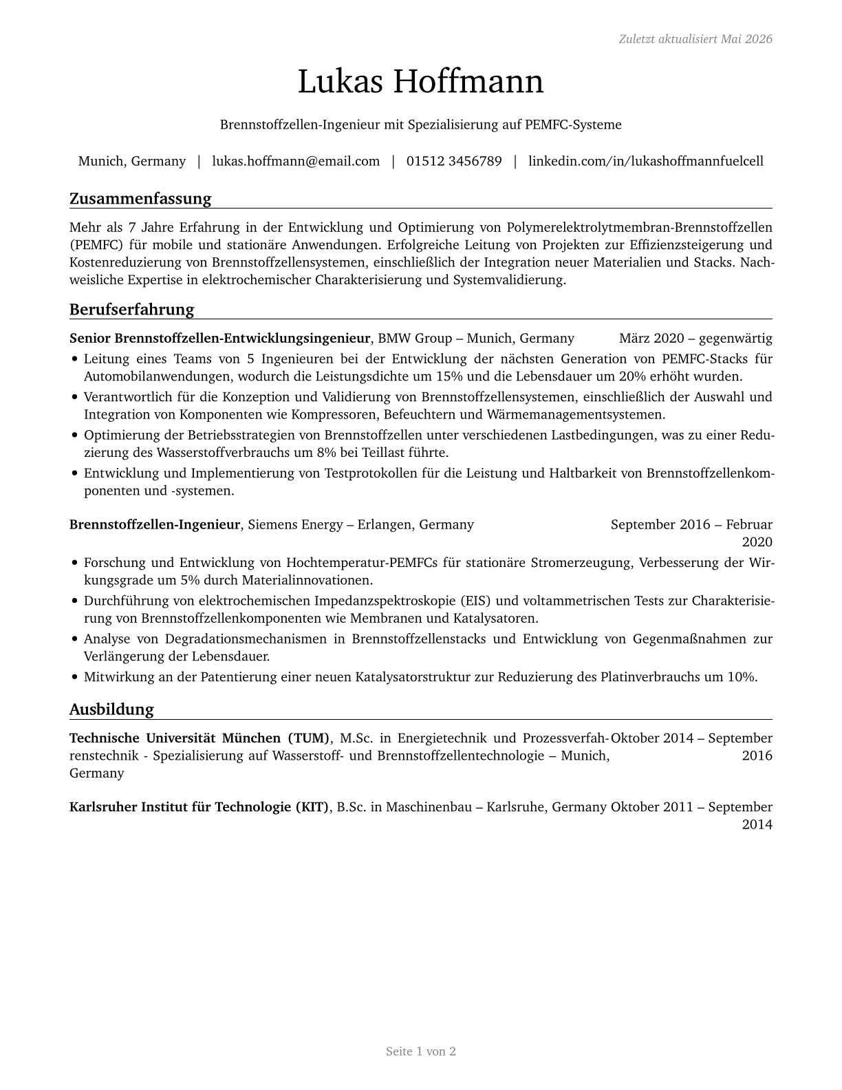 Fuel Cell Engineers CV in German — page 1