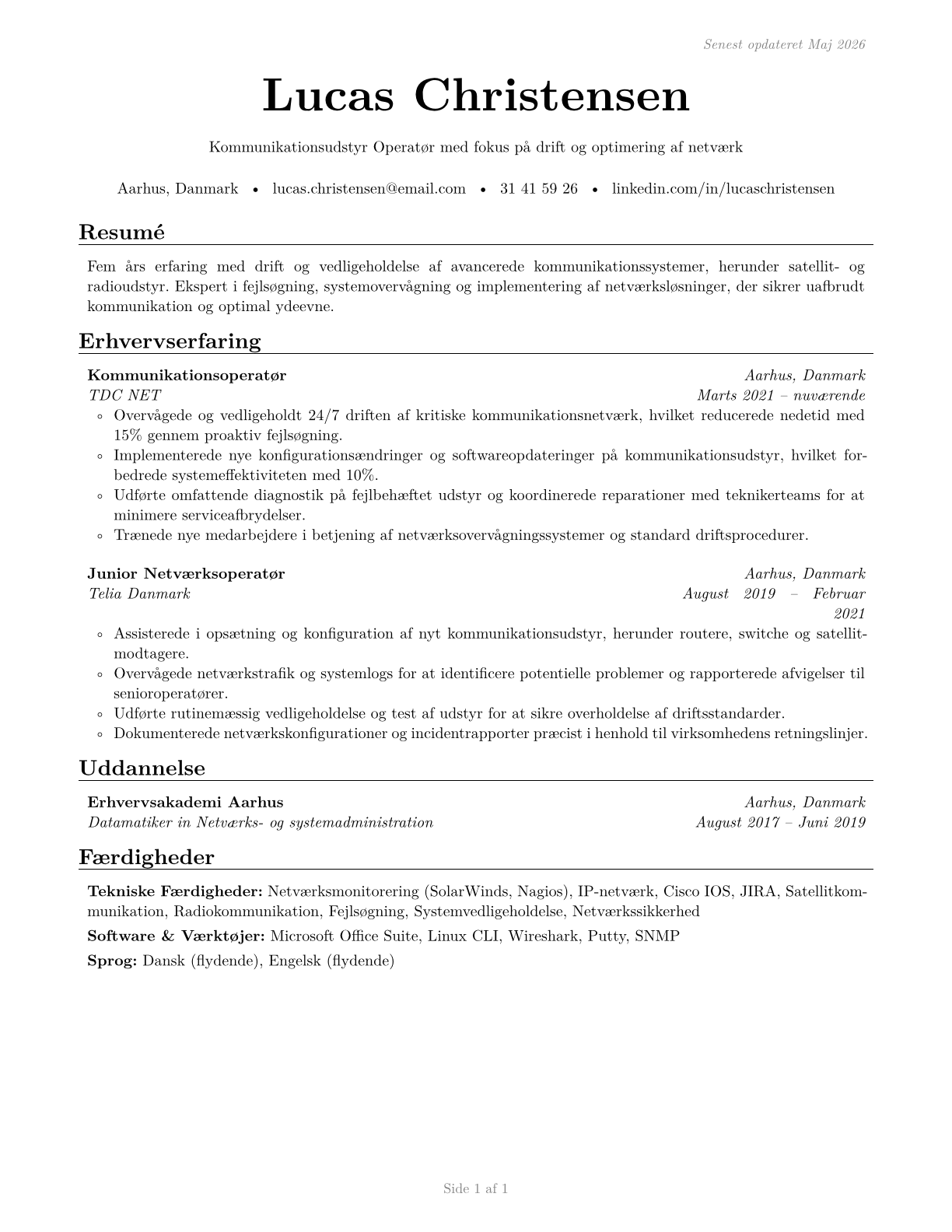 Communications Equipment Operators, All Other CV in Danish — page 1