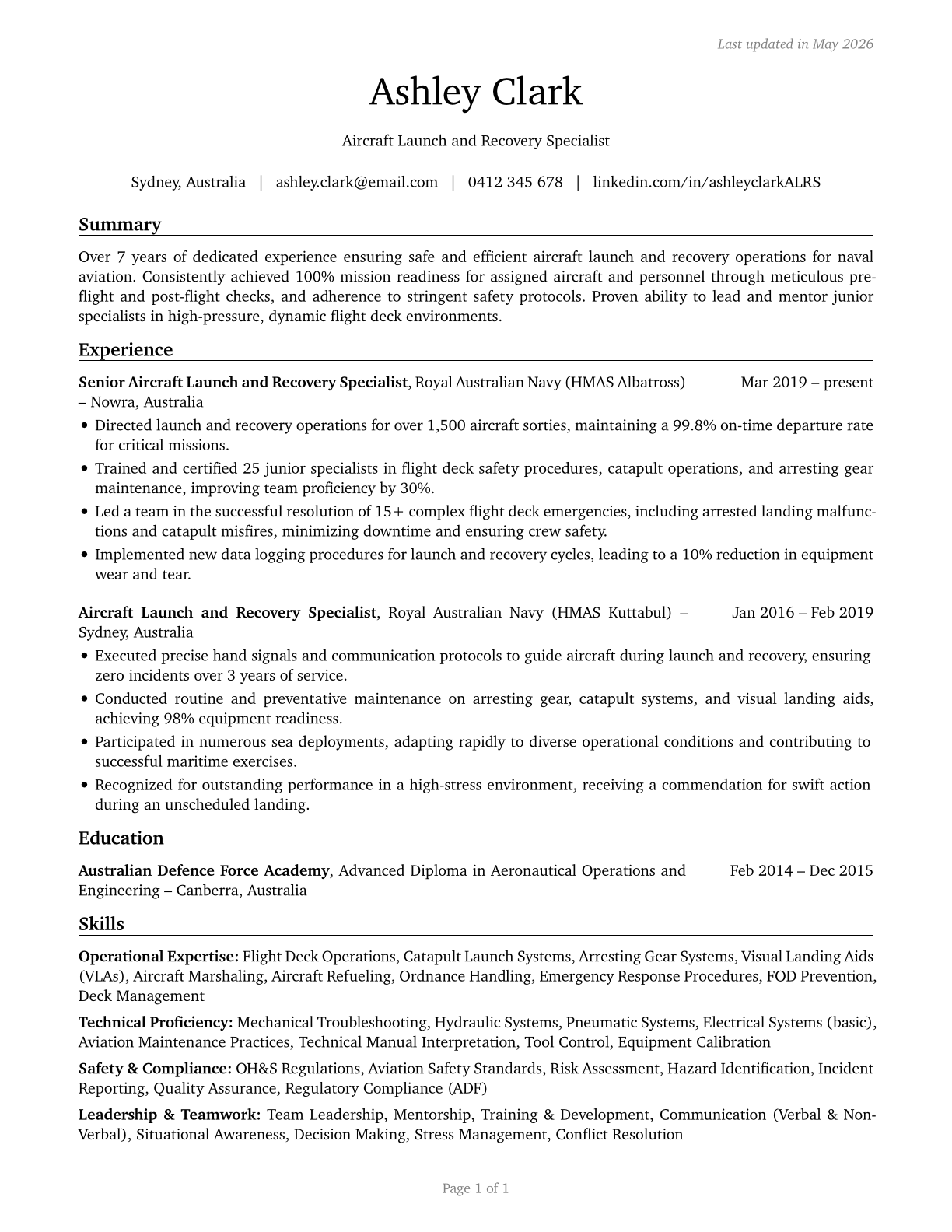 Aircraft Launch and Recovery Specialists CV in English — page 1