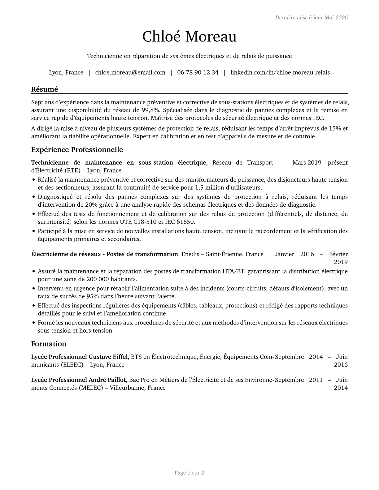 Electrical and Electronics Repairers, Powerhouse, Substation, and Relay CV in French — page 1