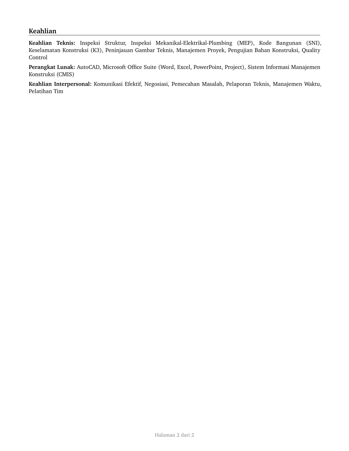 Construction and Building Inspectors CV in Indonesian — page 2