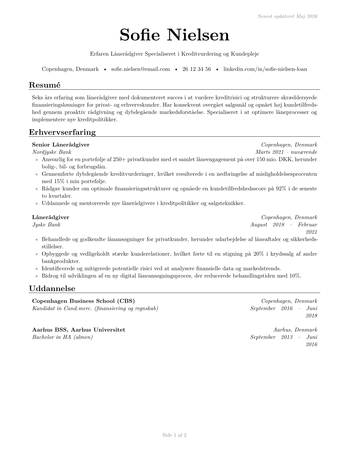 Loan Officers CV in Danish — page 1