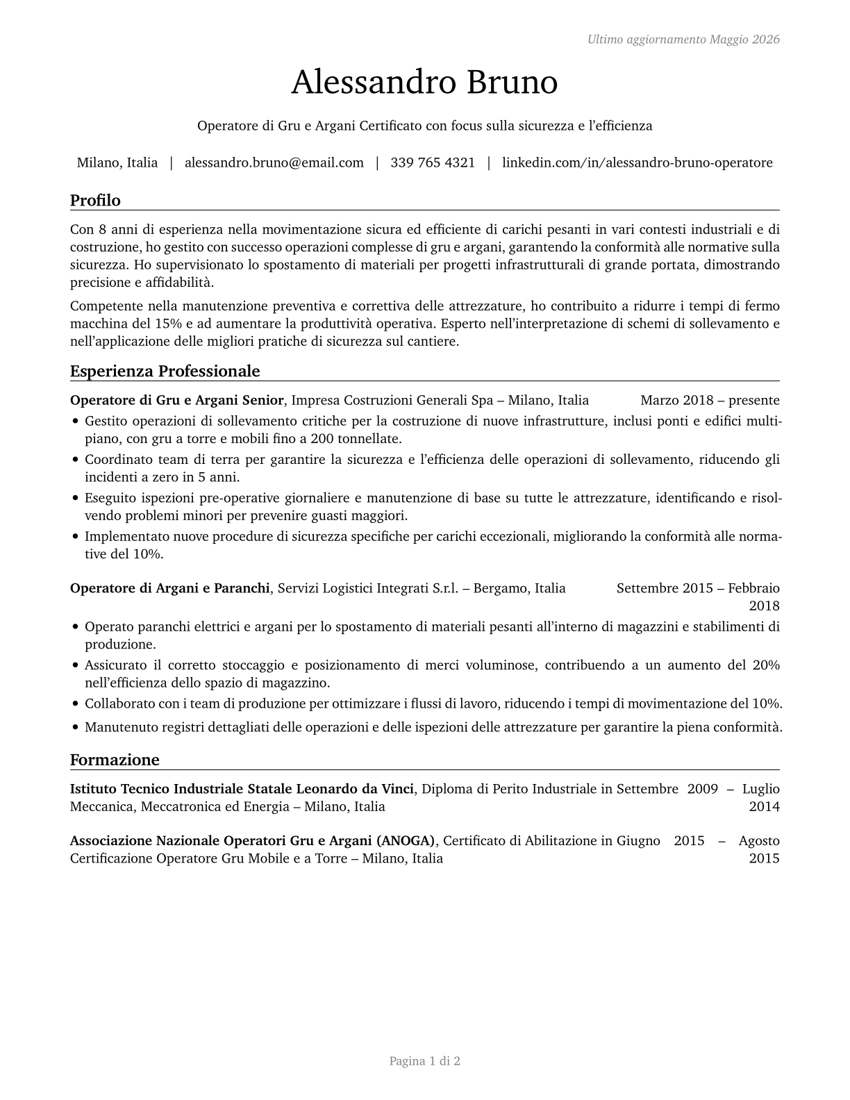 Hoist and Winch Operators CV in Italian — page 1