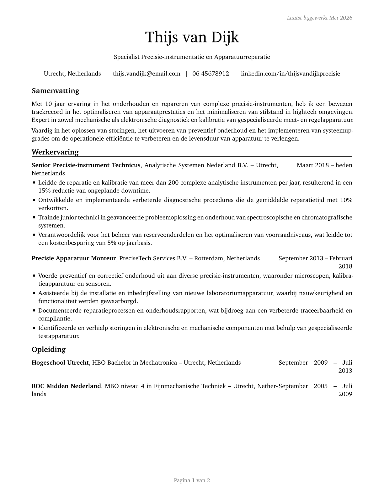 Precision Instrument and Equipment Repairers, All Other CV in Dutch — page 1