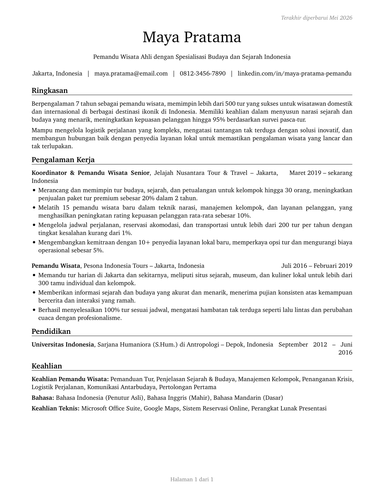 Tour Guides and Escorts CV in Indonesian — page 1