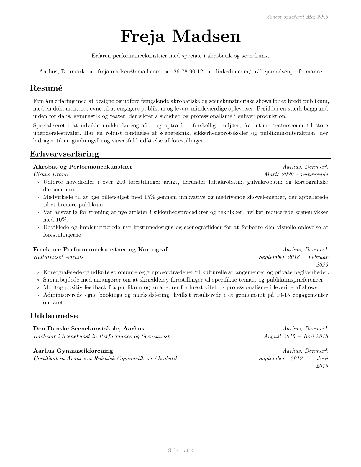 Entertainers and Performers, Sports and Related Workers, All Other CV in Danish — page 1