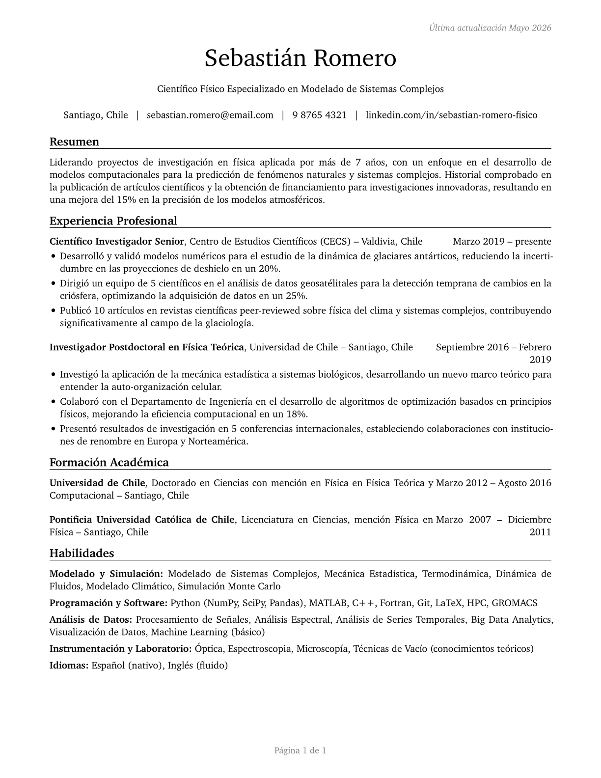 Physical Scientists, All Other CV in Spanish — page 1