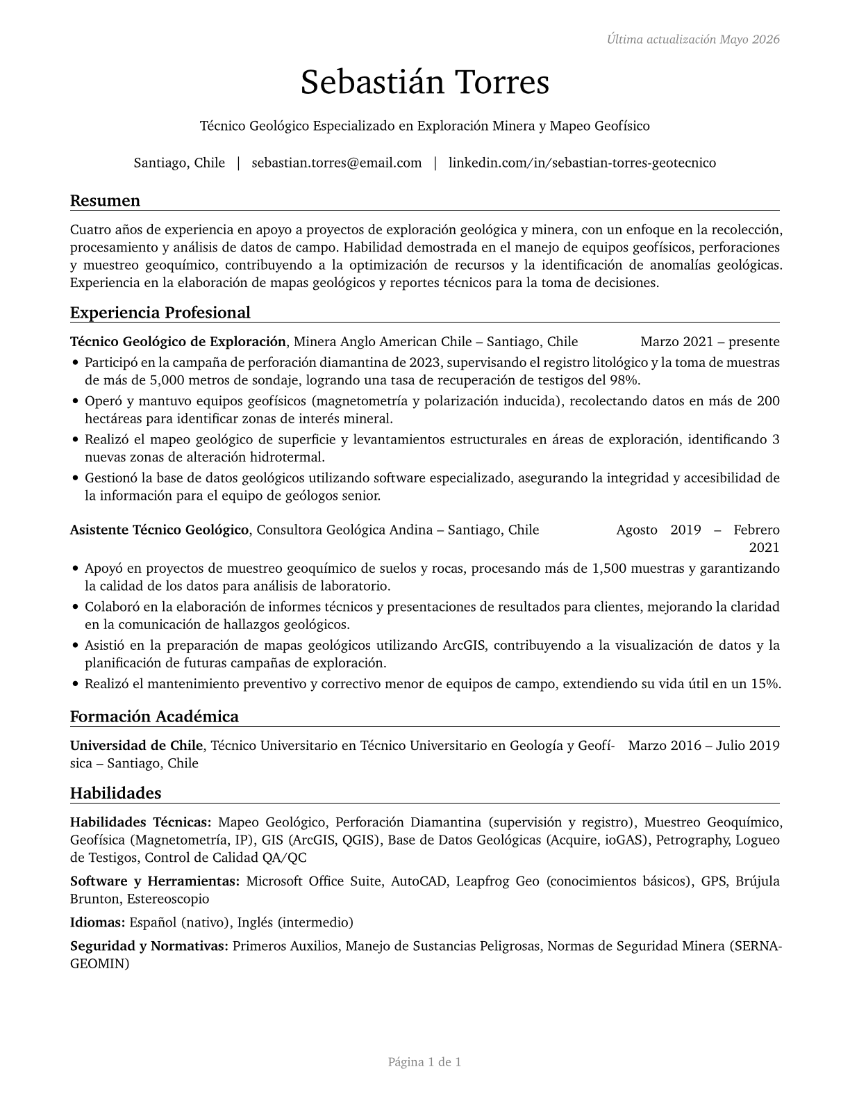 Geological Technicians, Except Hydrologic Technicians CV in Spanish — page 1
