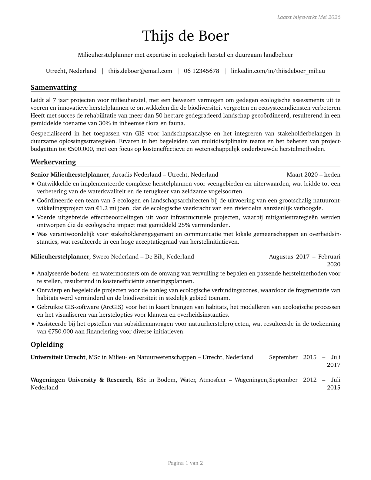Environmental Restoration Planners CV in Dutch — page 1