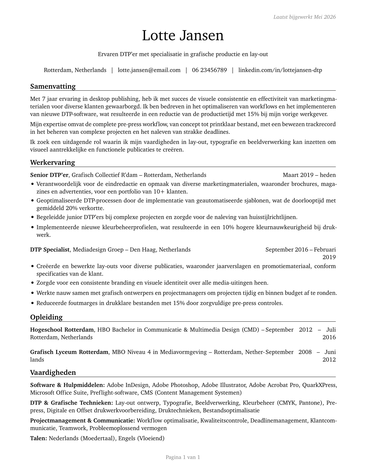 Desktop Publishers CV in Dutch — page 1