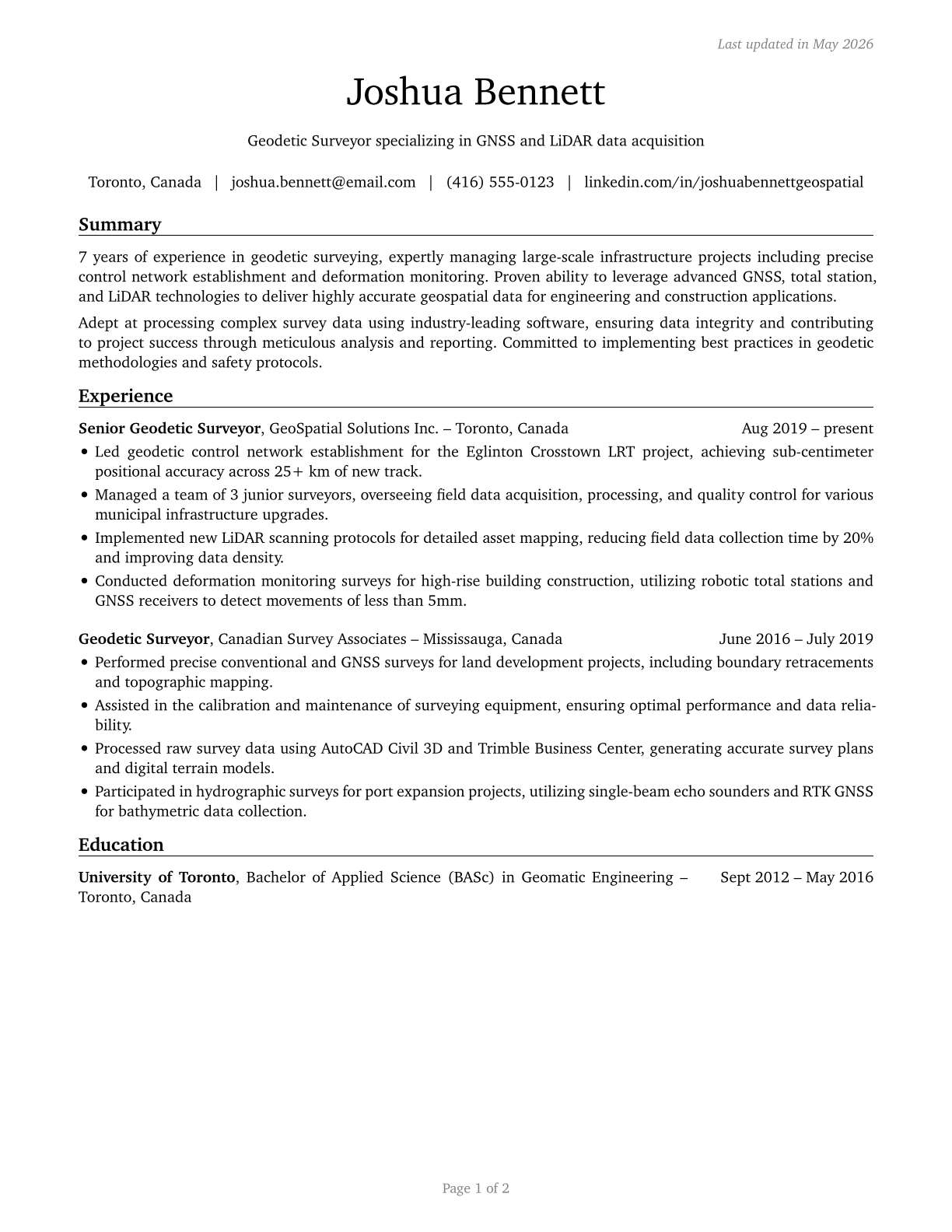 Geodetic Surveyors CV in English — page 1