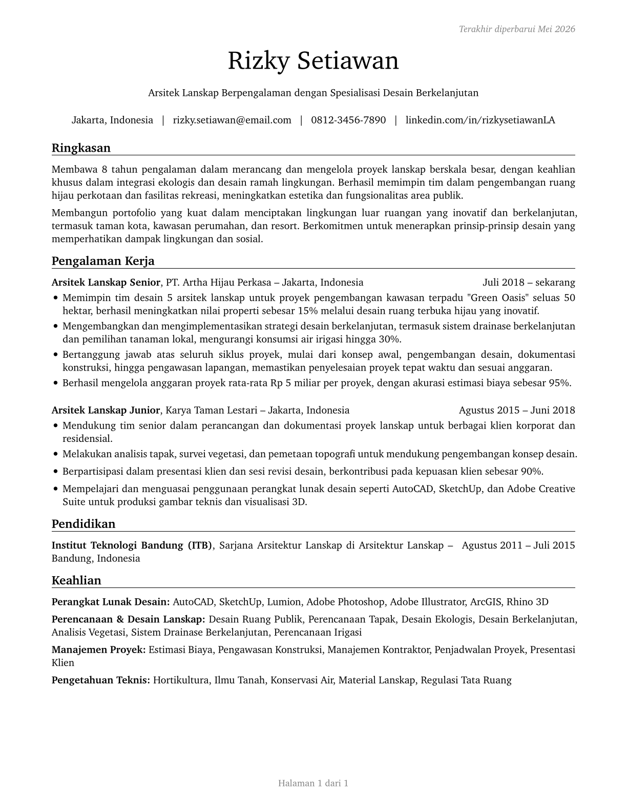Landscape Architects CV in Indonesian — page 1