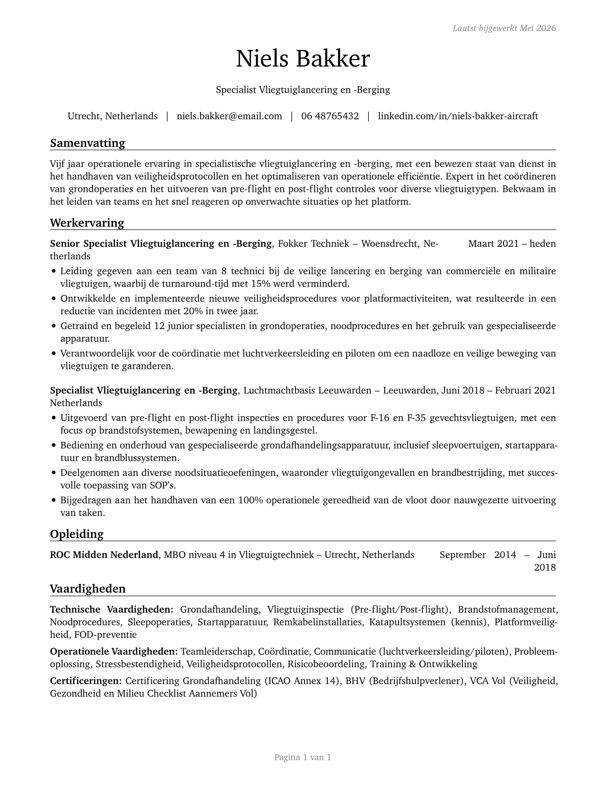 Aircraft Launch and Recovery Specialists CV in Dutch — page 1