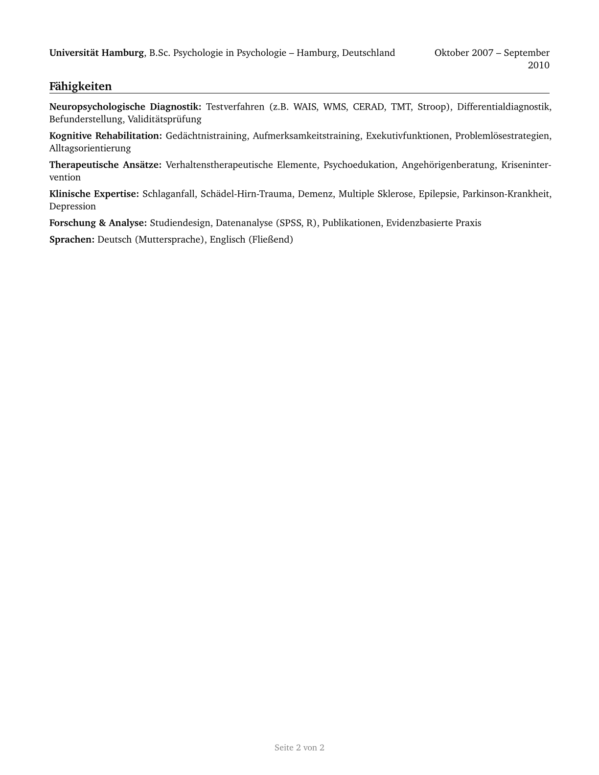 Neuropsychologists CV in German — page 2