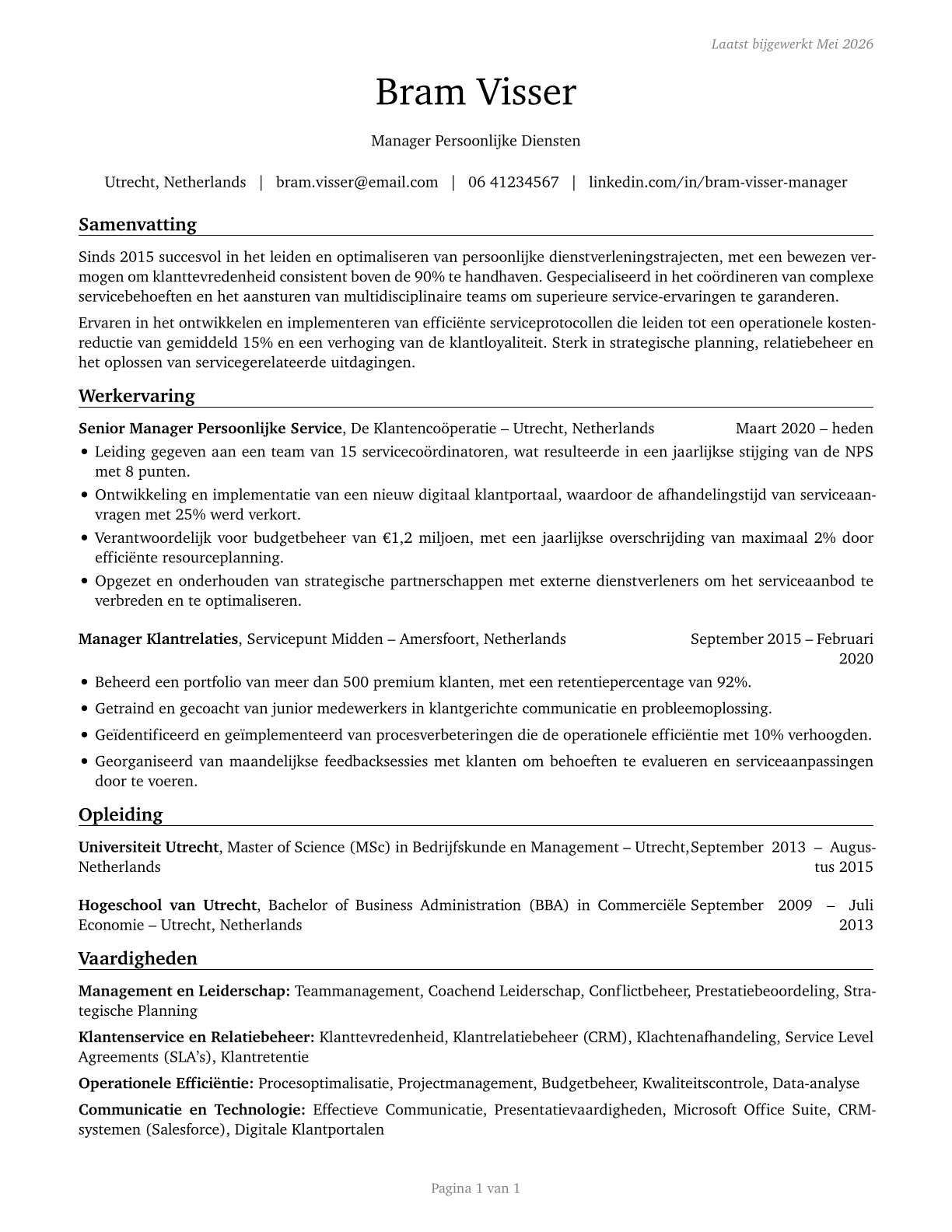 Personal Service Managers, All Other CV in Dutch — page 1