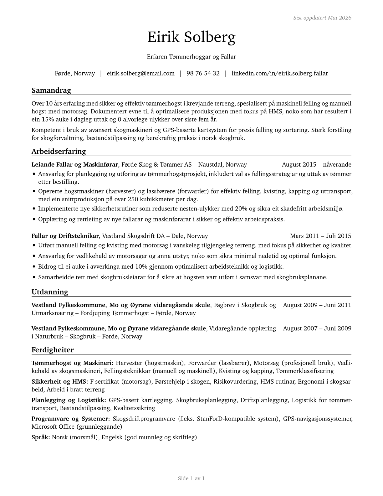 Fallers CV in Norwegian_nynorsk — page 1
