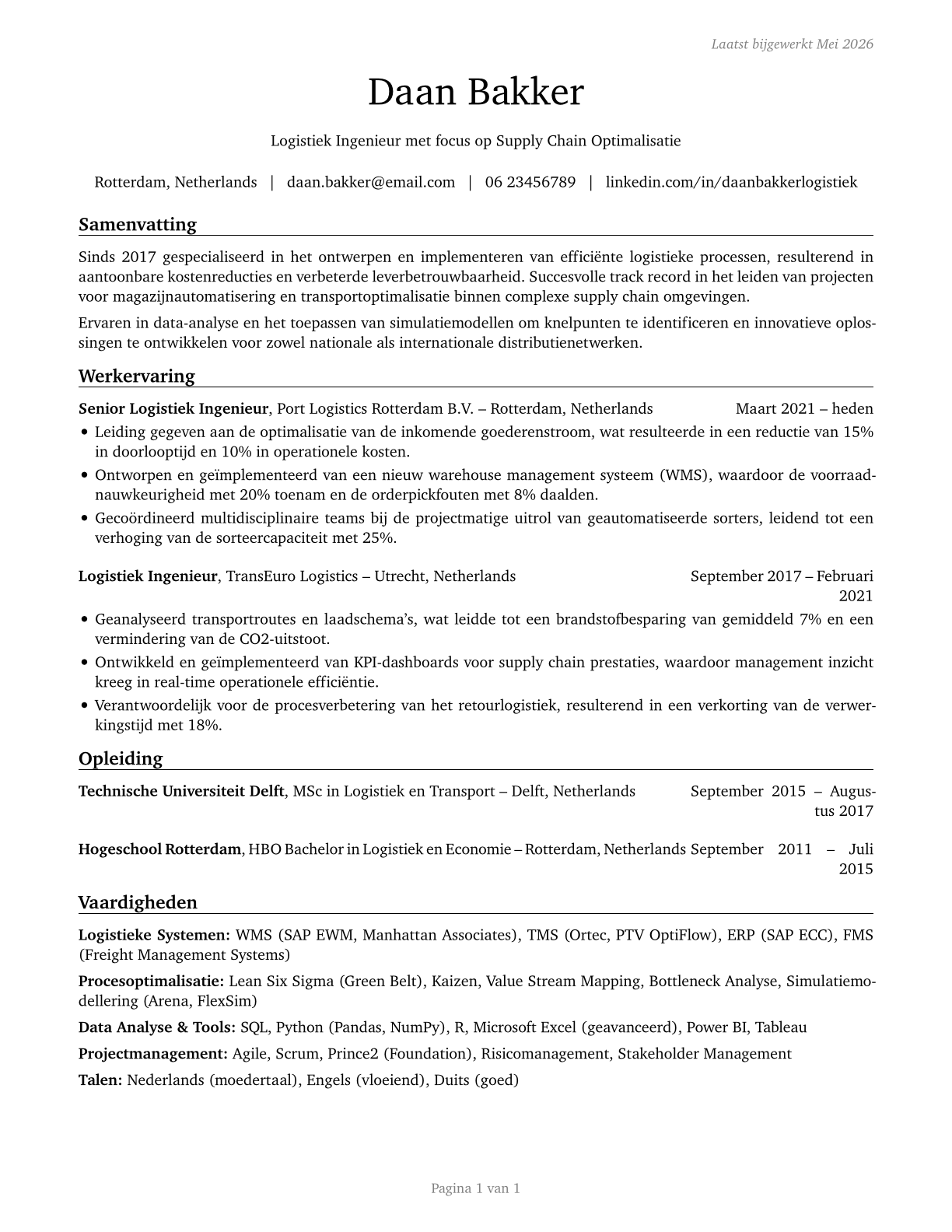 Logistics Engineers CV in Dutch — page 1