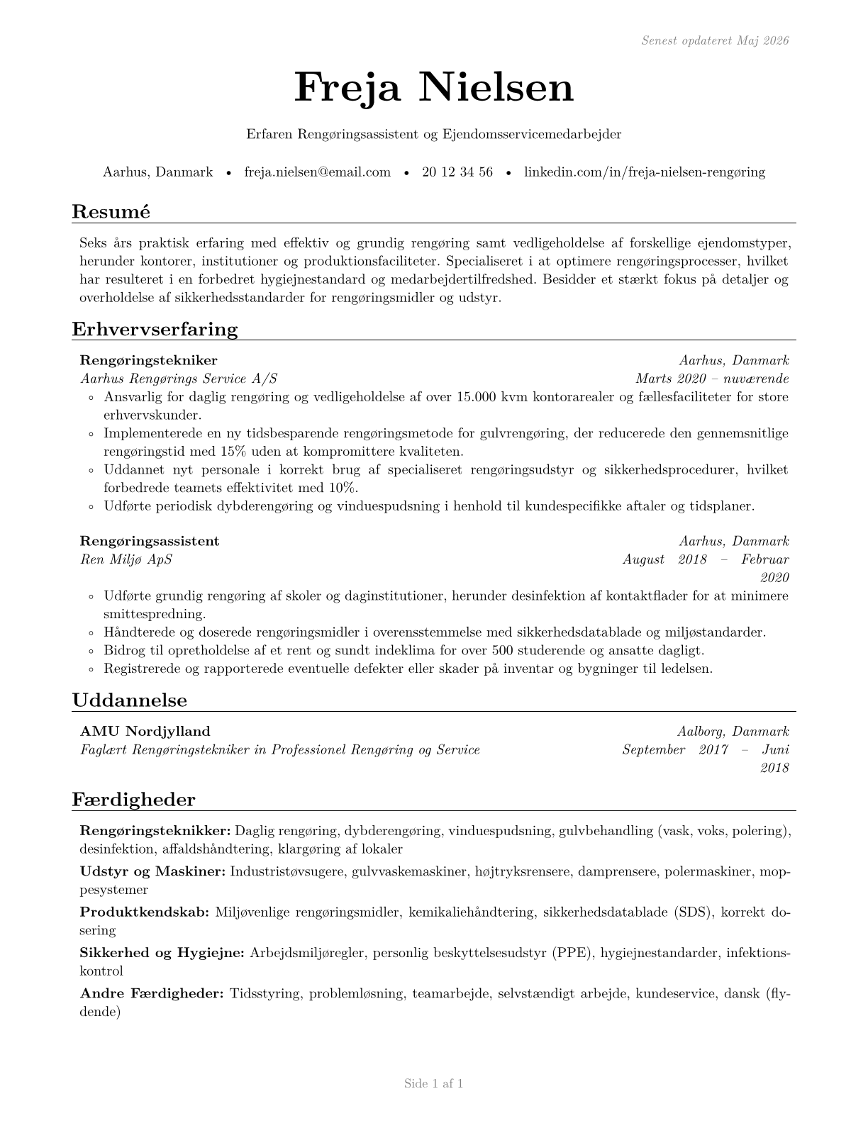 Janitors and Cleaners, Except Maids and Housekeeping Cleaners CV in Danish — page 1