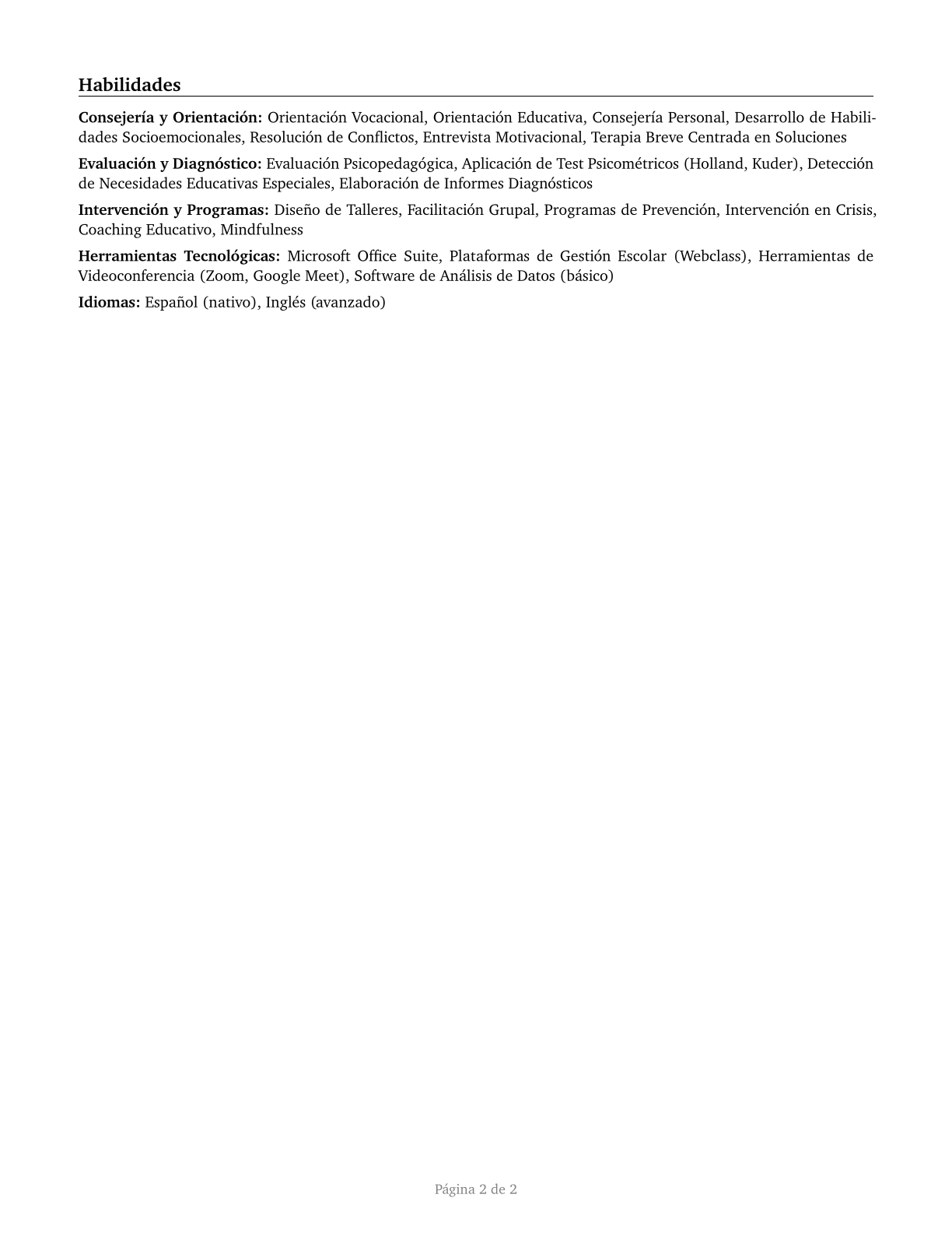 Counselors, All Other CV in Spanish — page 2