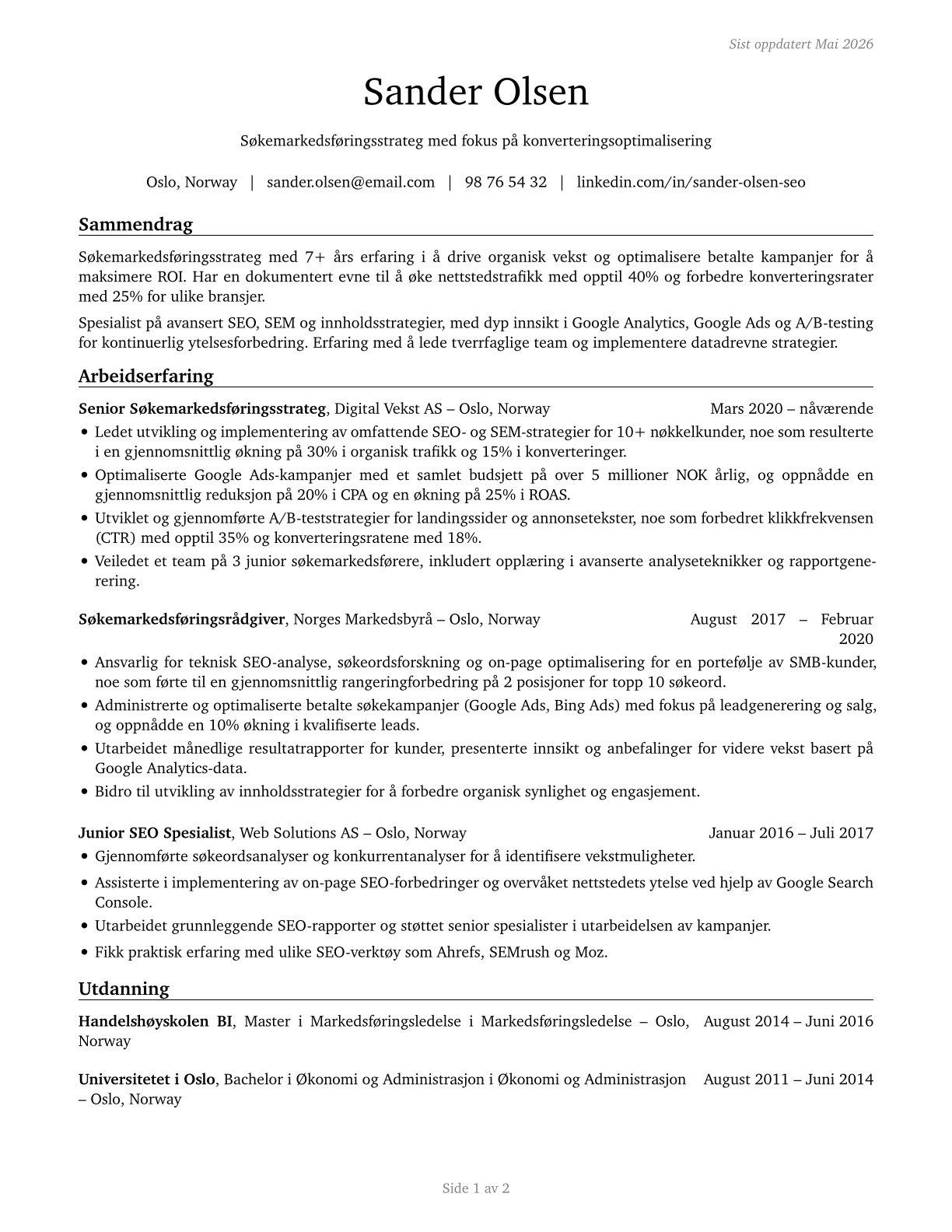 Search Marketing Strategists CV in Norwegian_bokmal — page 1