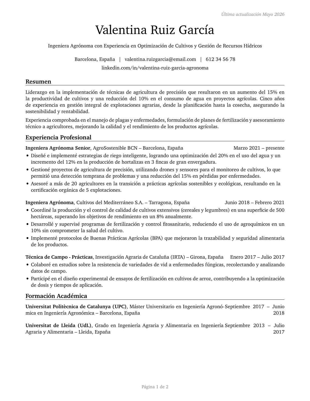 Agricultural Engineers CV in Spanish — page 1