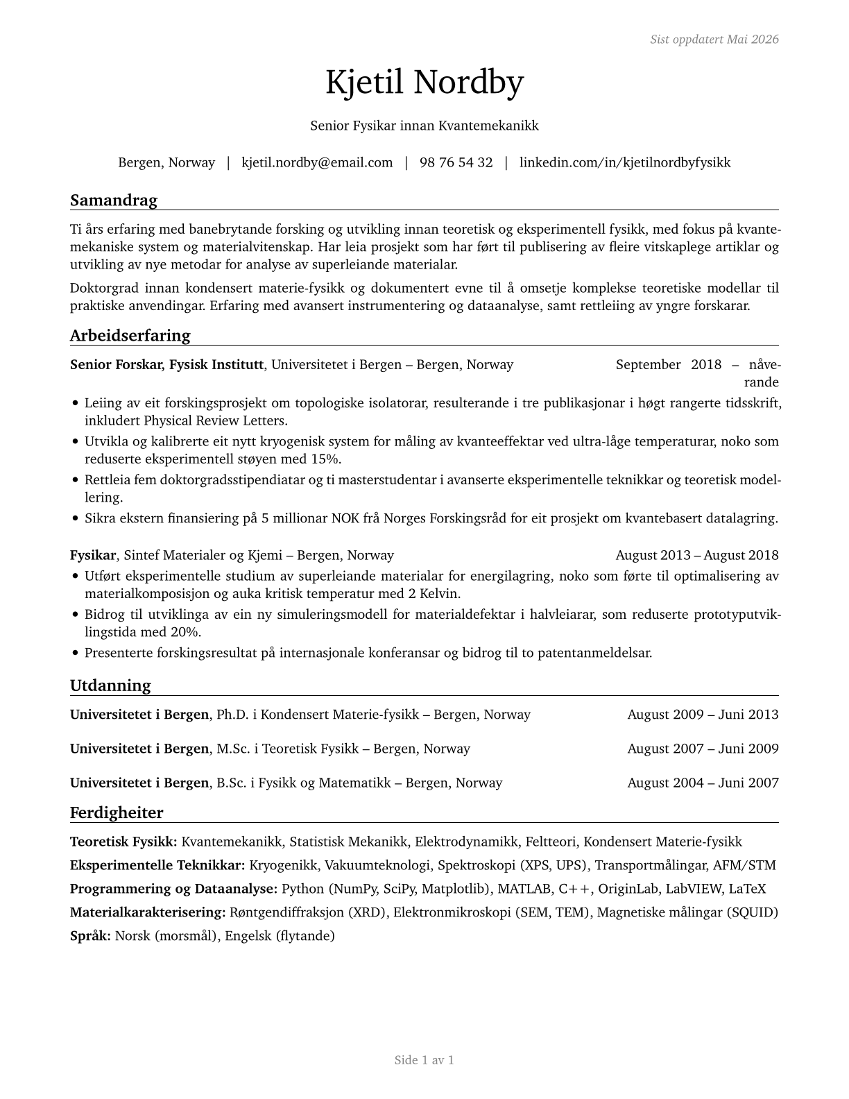 Physicists CV in Norwegian_nynorsk — page 1