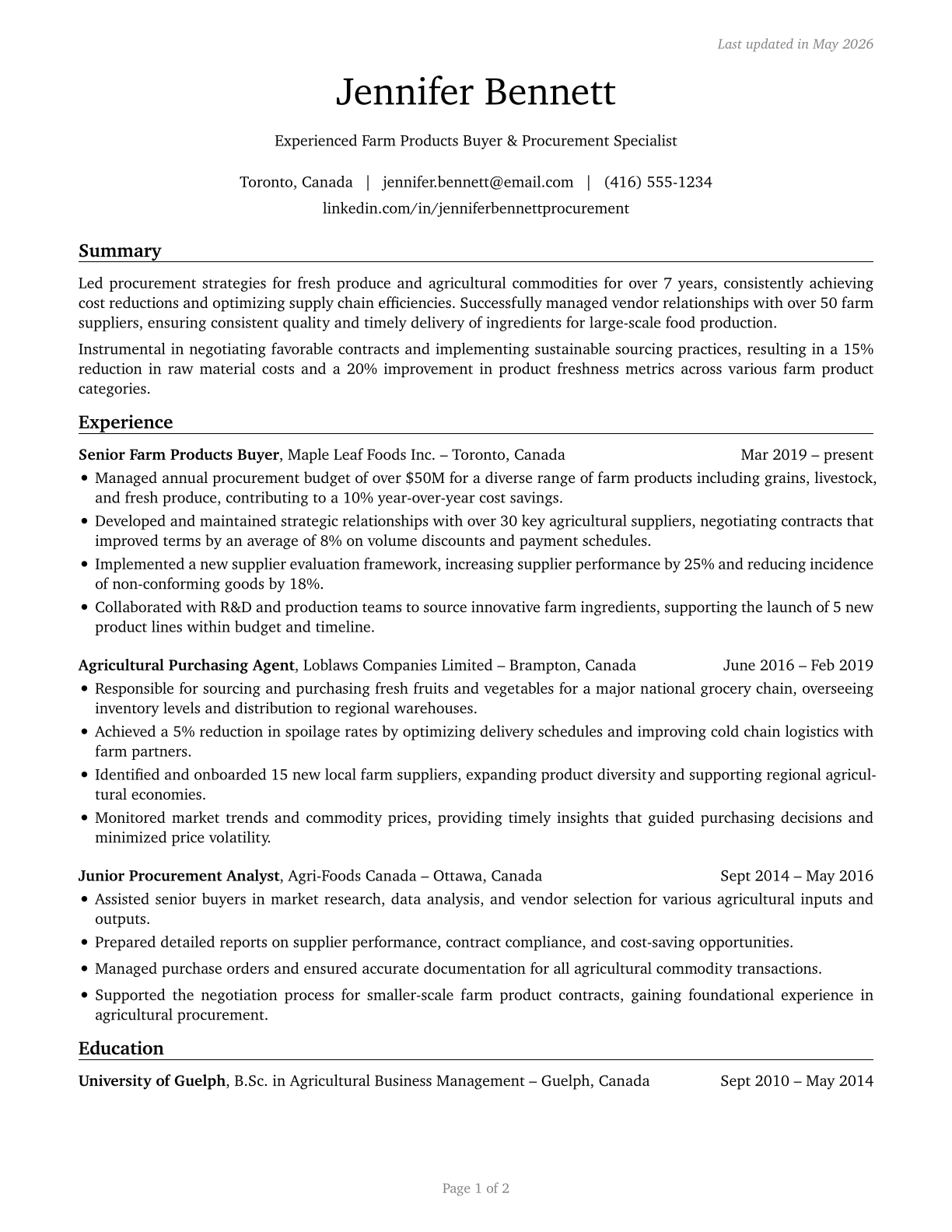 Buyers and Purchasing Agents, Farm Products CV in English — page 1