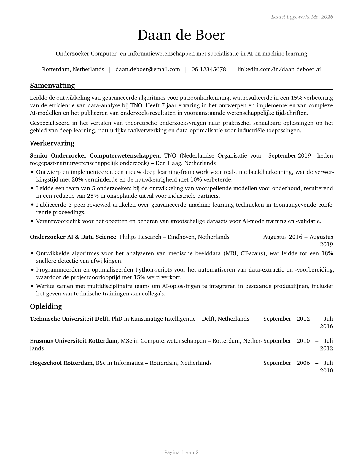 Computer and Information Research Scientists CV in Dutch — page 1