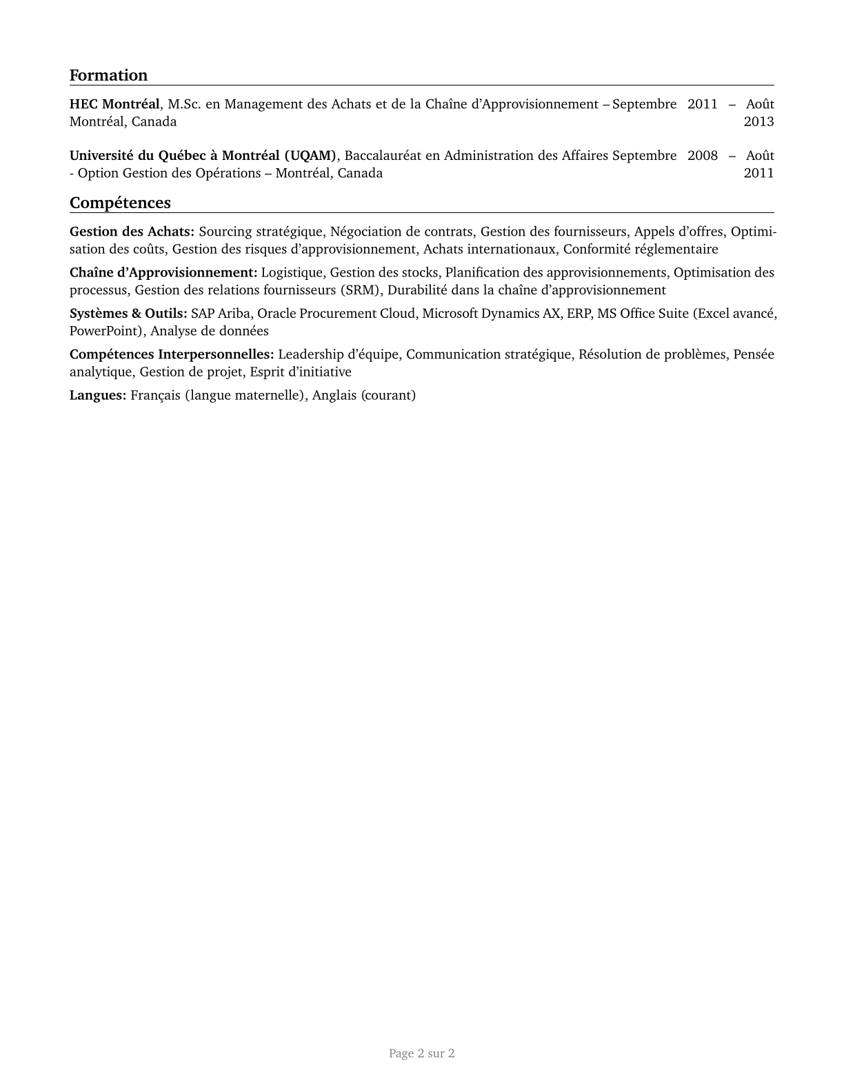 Purchasing Managers CV in French — page 2