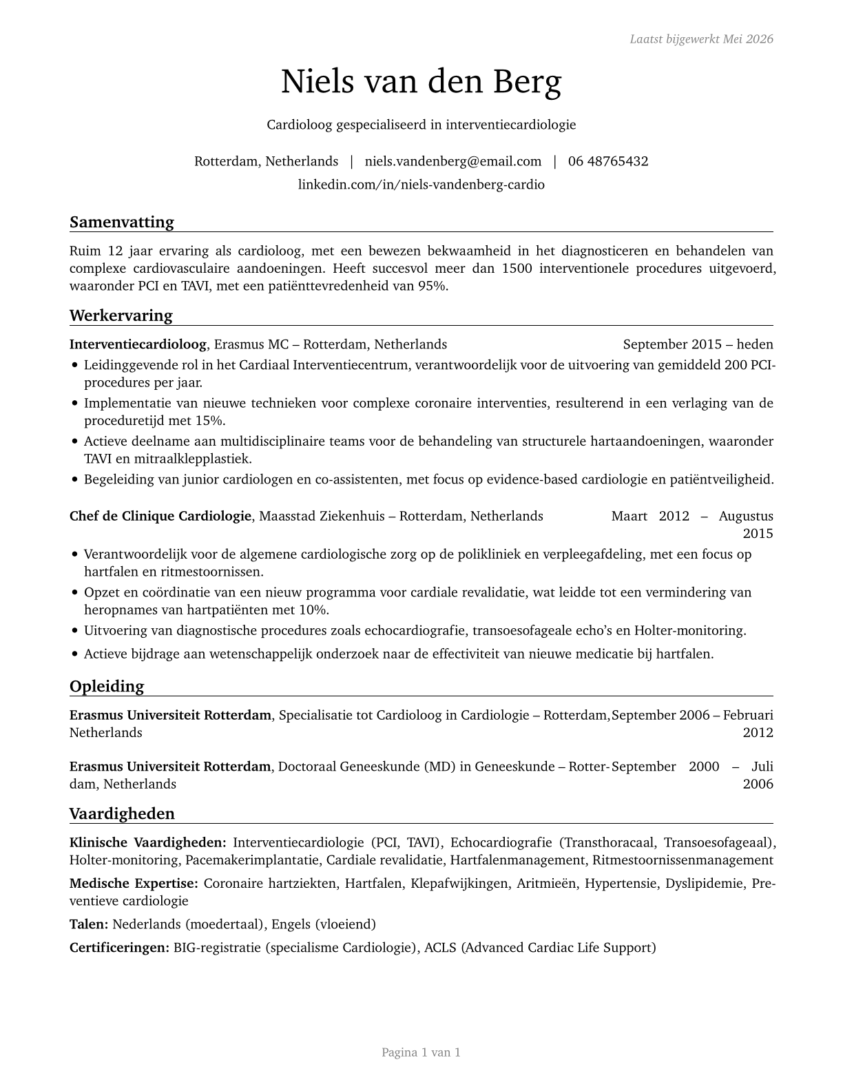 Cardiologists CV in Dutch — page 1