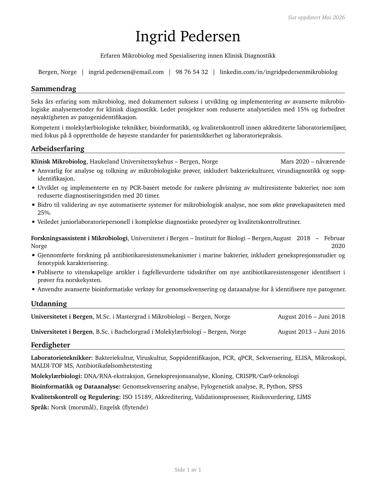 Microbiologists CV in Norwegian_bokmal — page 1