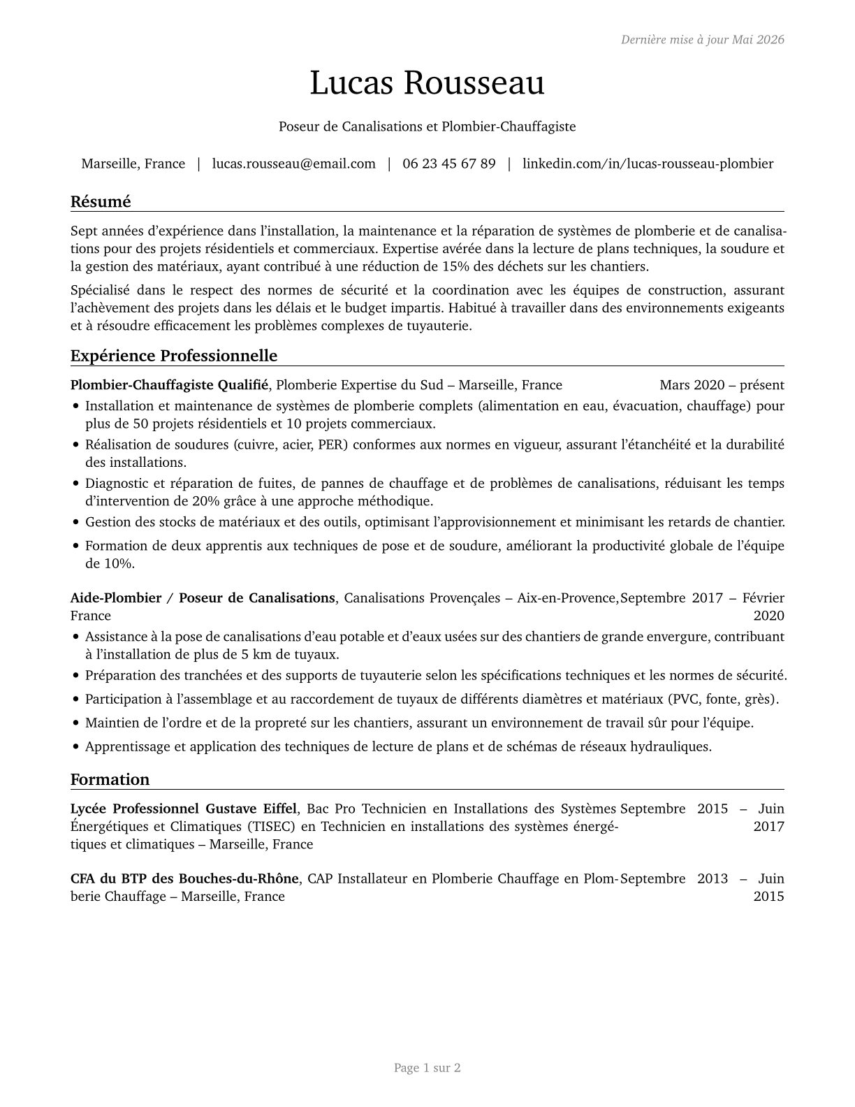 Helpers--Pipelayers, Plumbers, Pipefitters, and Steamfitters CV in French — page 1