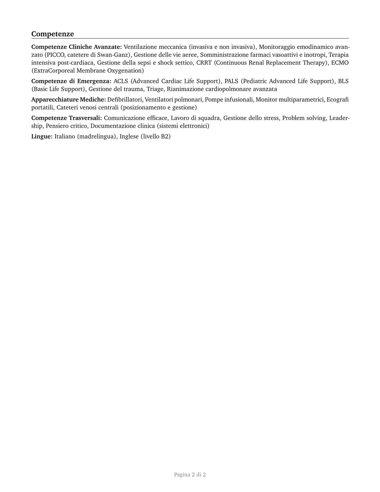 Critical Care Nurses CV in Italian — page 2