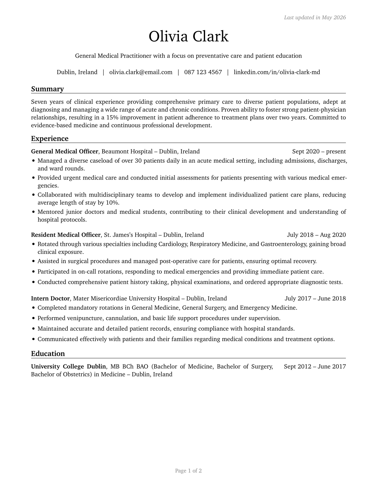 Physicians, All Other CV in English — page 1