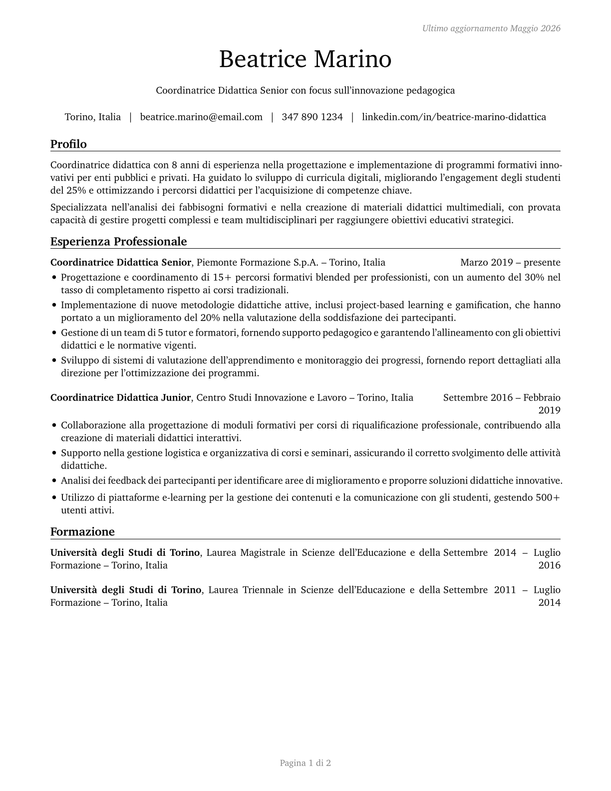 Instructional Coordinators CV in Italian — page 1