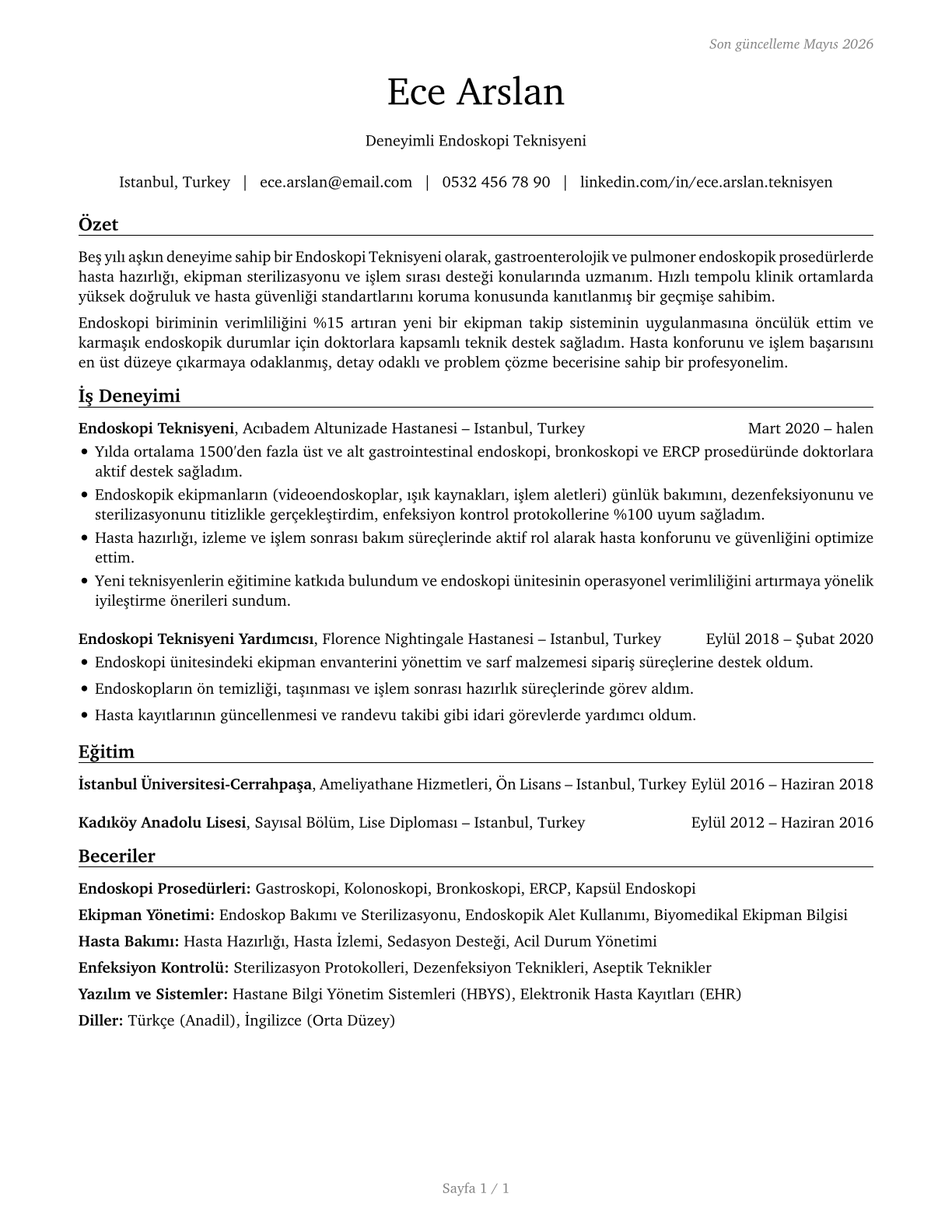 Endoscopy Technicians CV in Turkish — page 1