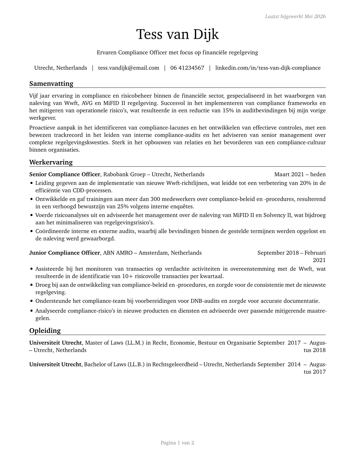 Compliance Officers CV in Dutch — page 1
