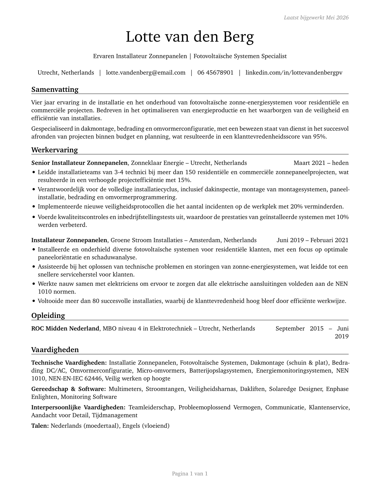 Solar Photovoltaic Installers CV in Dutch — page 1