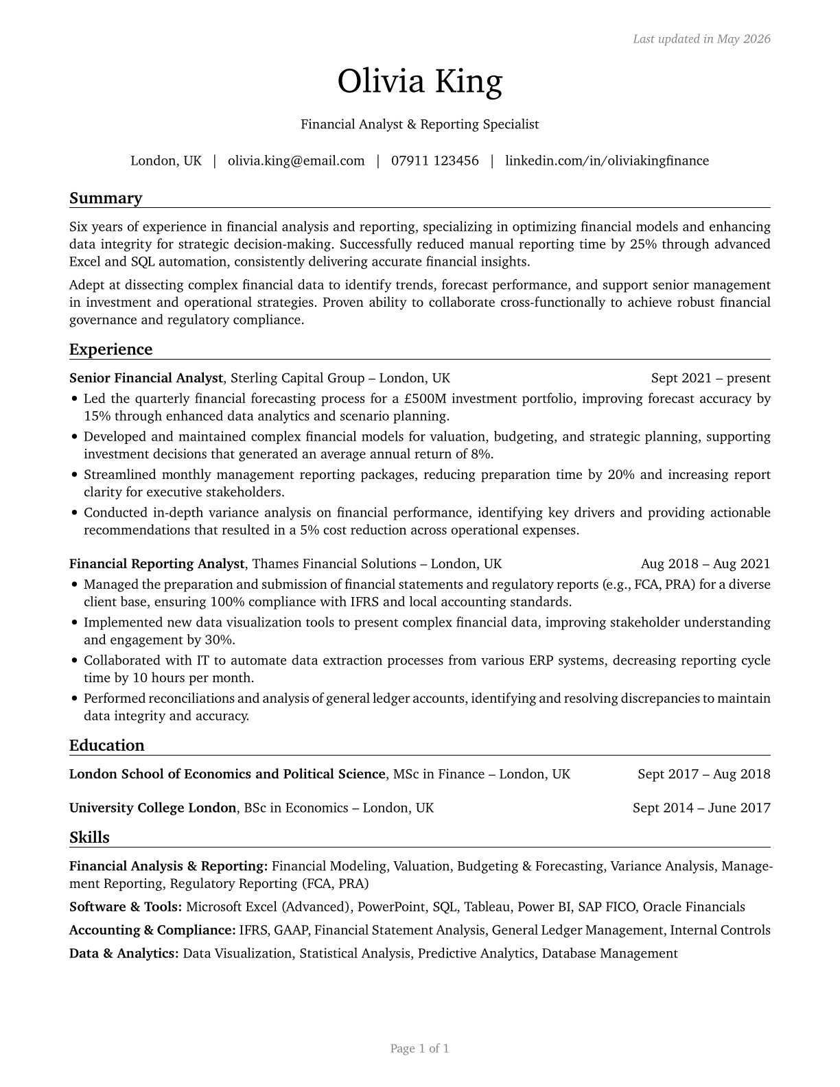 Financial Specialists, All Other CV in English — page 1
