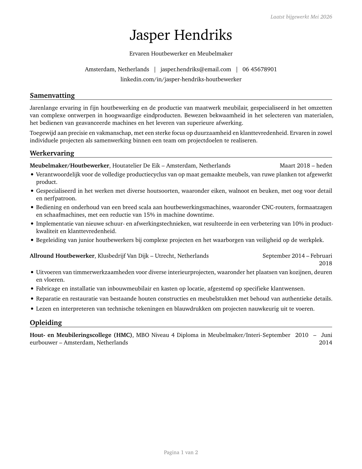 Woodworkers, All Other CV in Dutch — page 1
