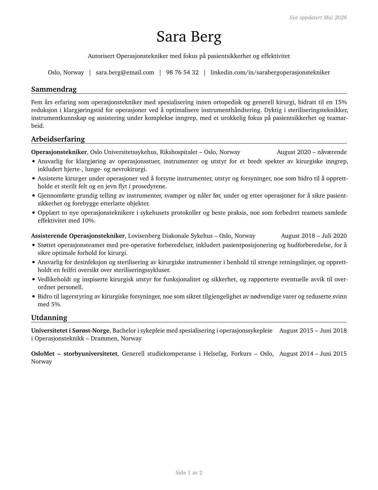 Surgical Technologists CV in Norwegian_bokmal — page 1