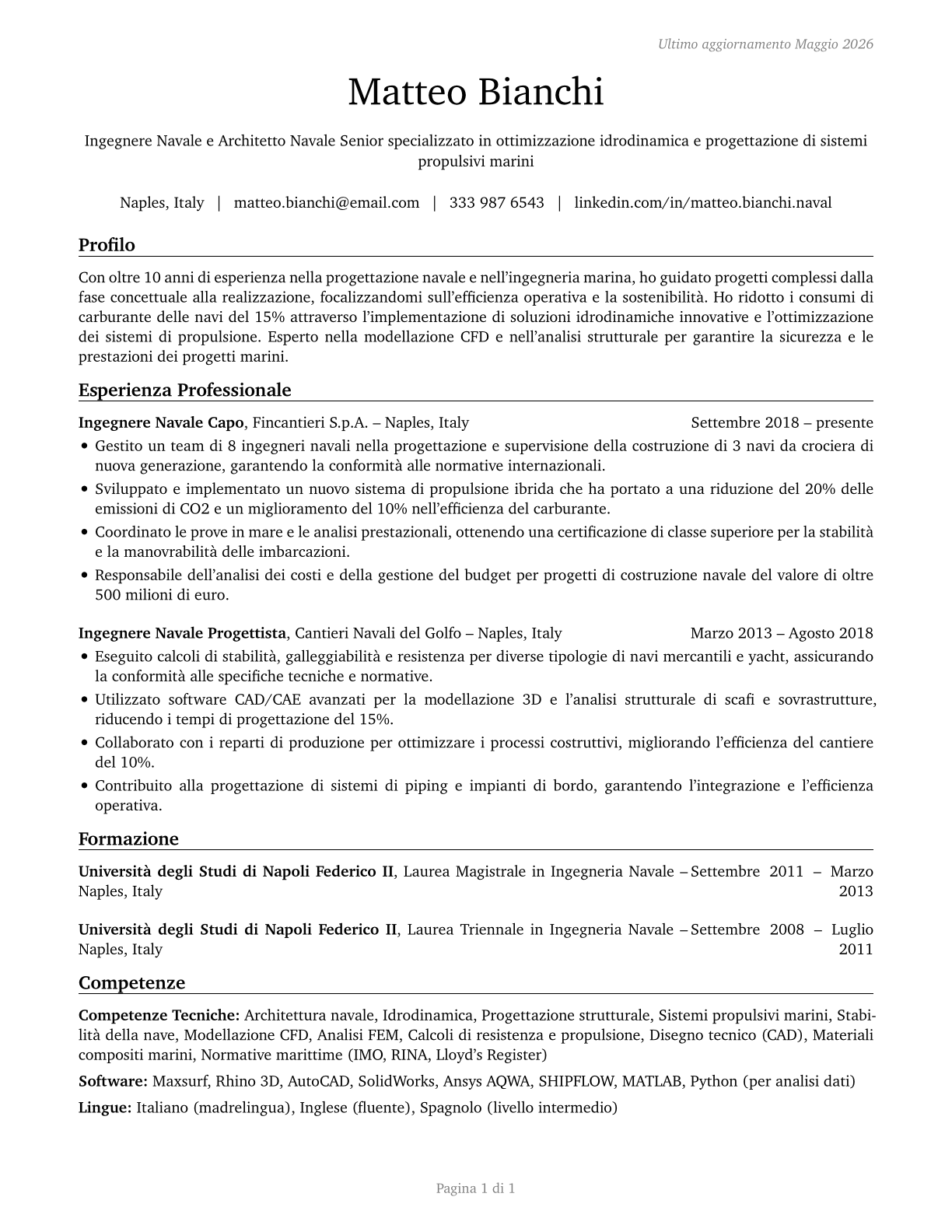 Marine Engineers and Naval Architects CV in Italian — page 1