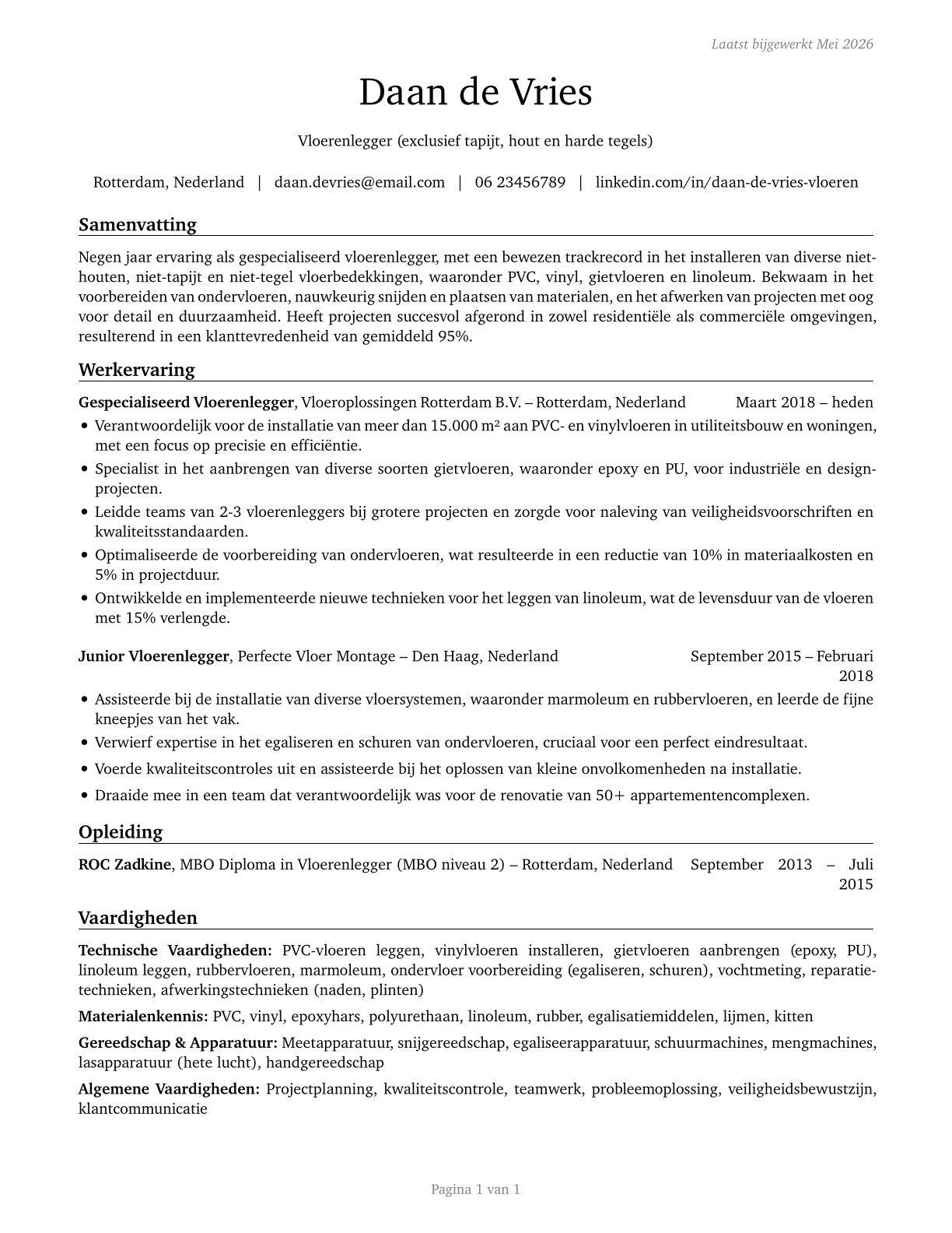 Floor Layers, Except Carpet, Wood, and Hard Tiles CV in Dutch — page 1