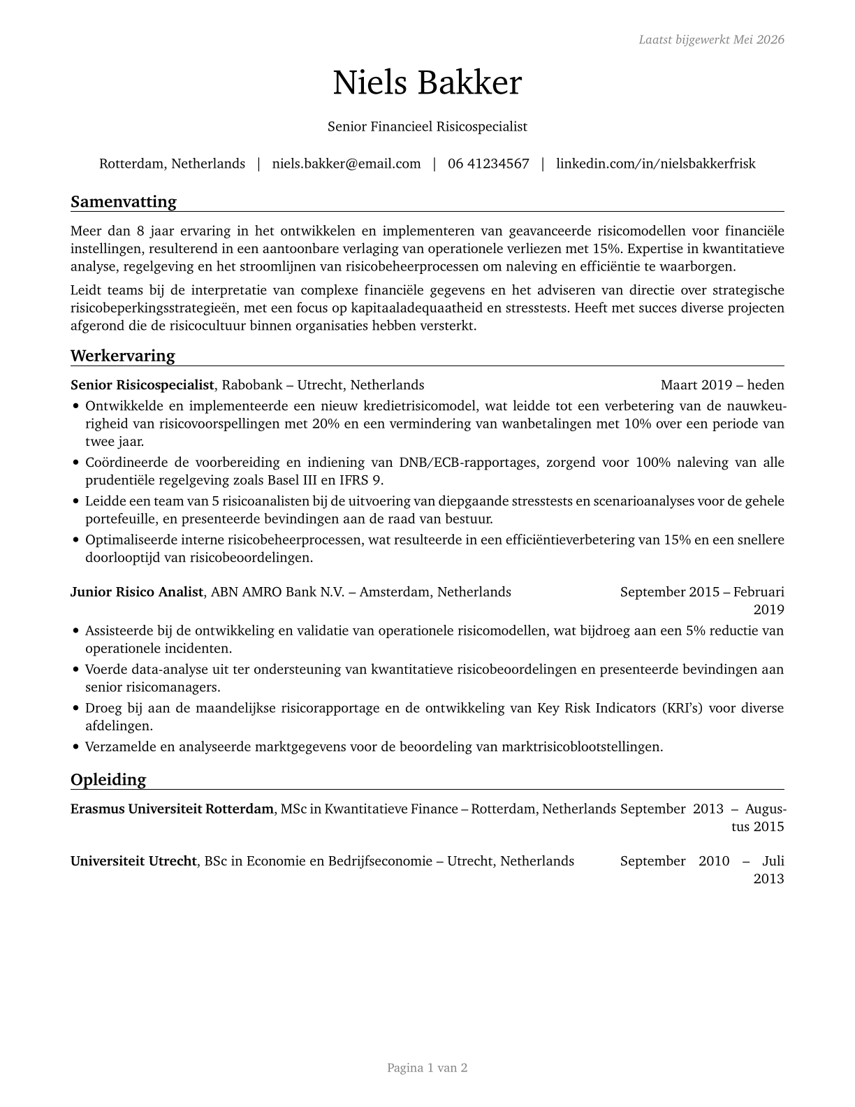 Financial Risk Specialists CV in Dutch — page 1