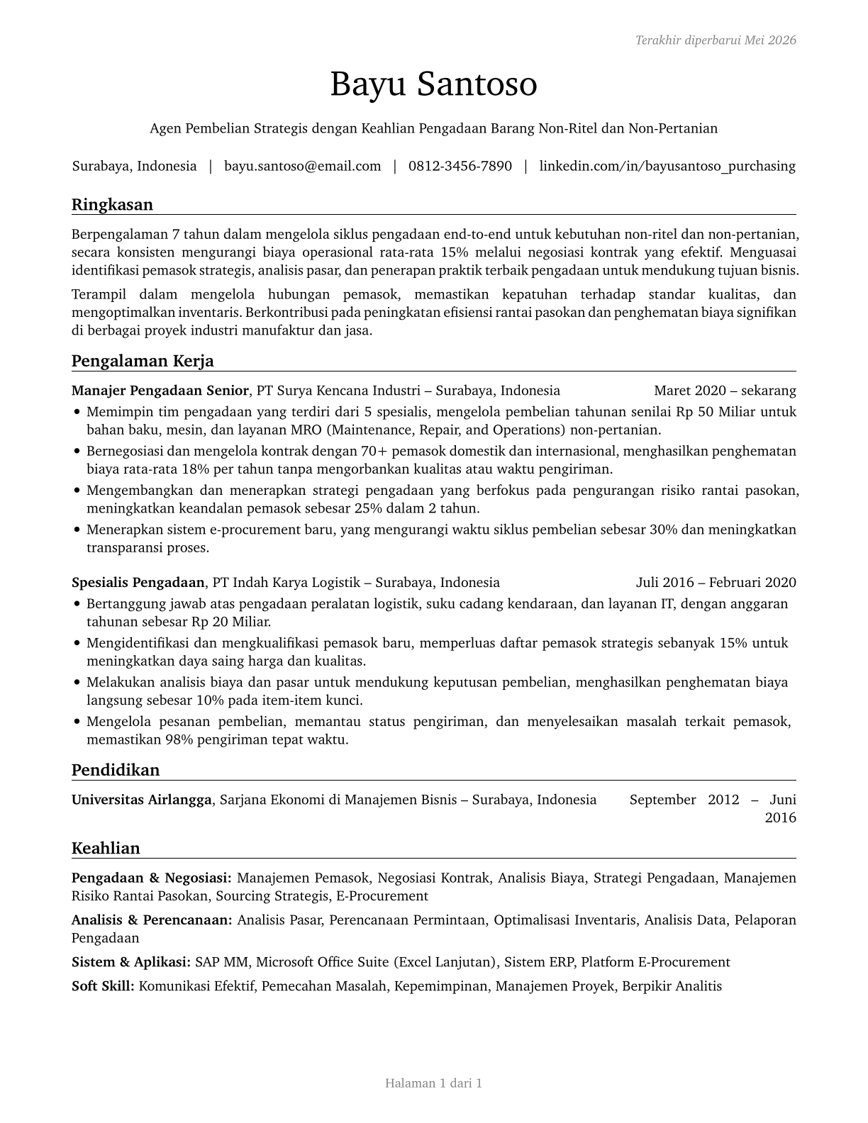 Purchasing Agents, Except Wholesale, Retail, and Farm Products CV in Indonesian — page 1