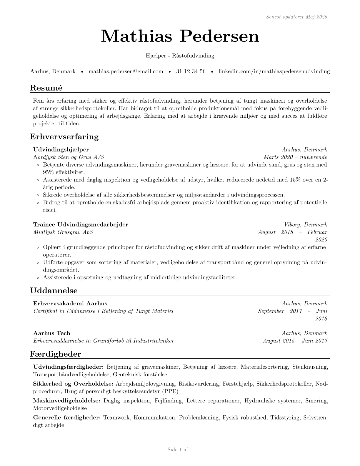 Helpers--Extraction Workers CV in Danish — page 1