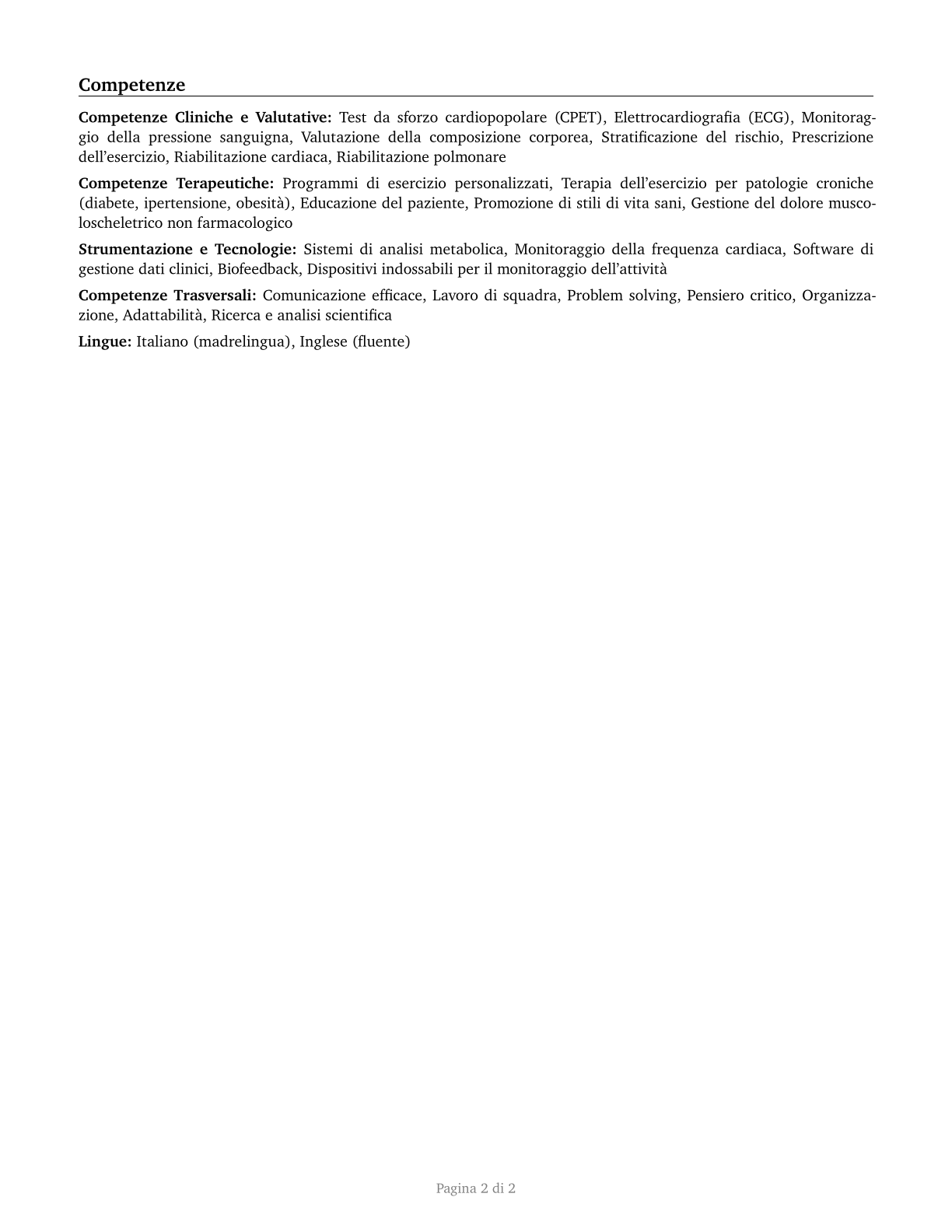 Exercise Physiologists CV in Italian — page 2
