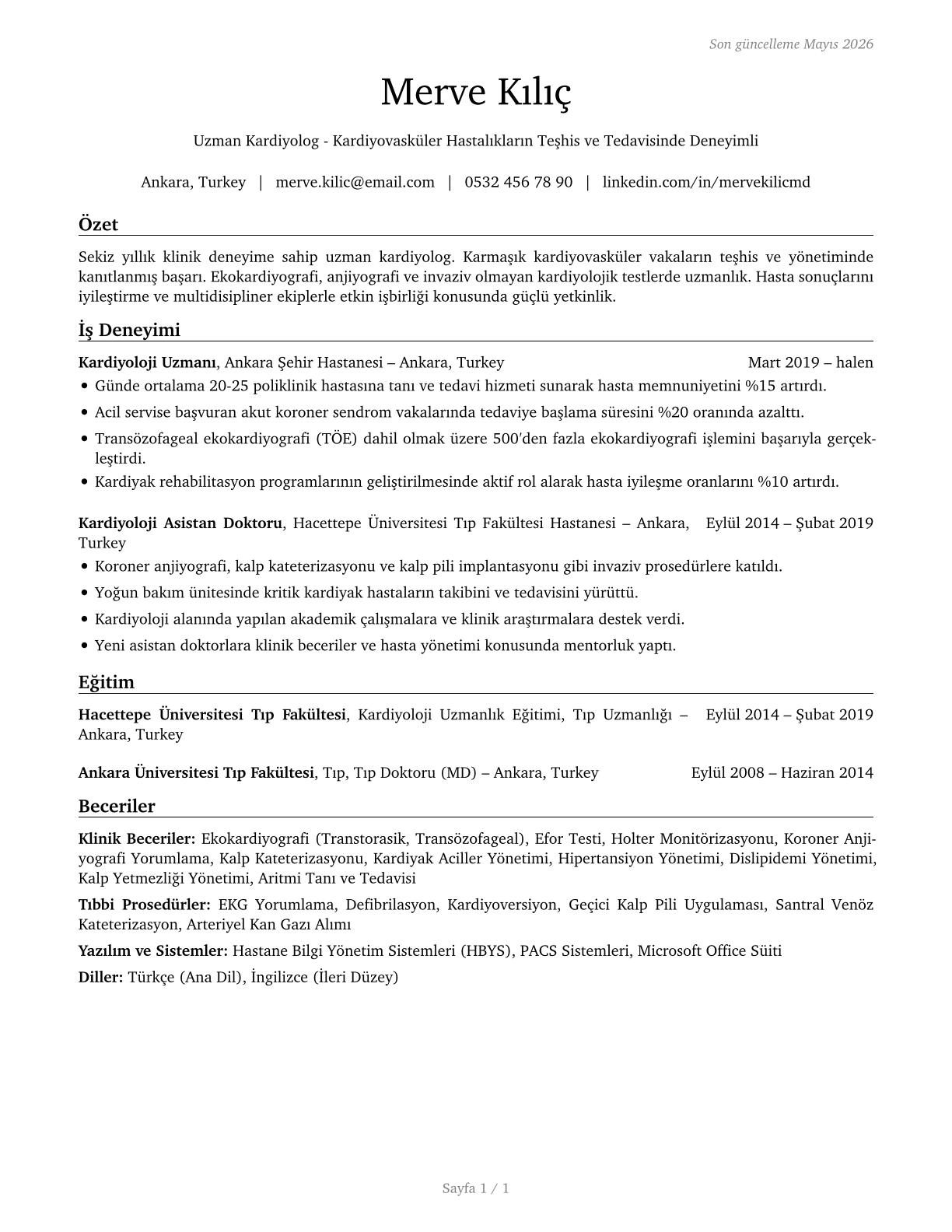 Cardiologists CV in Turkish — page 1