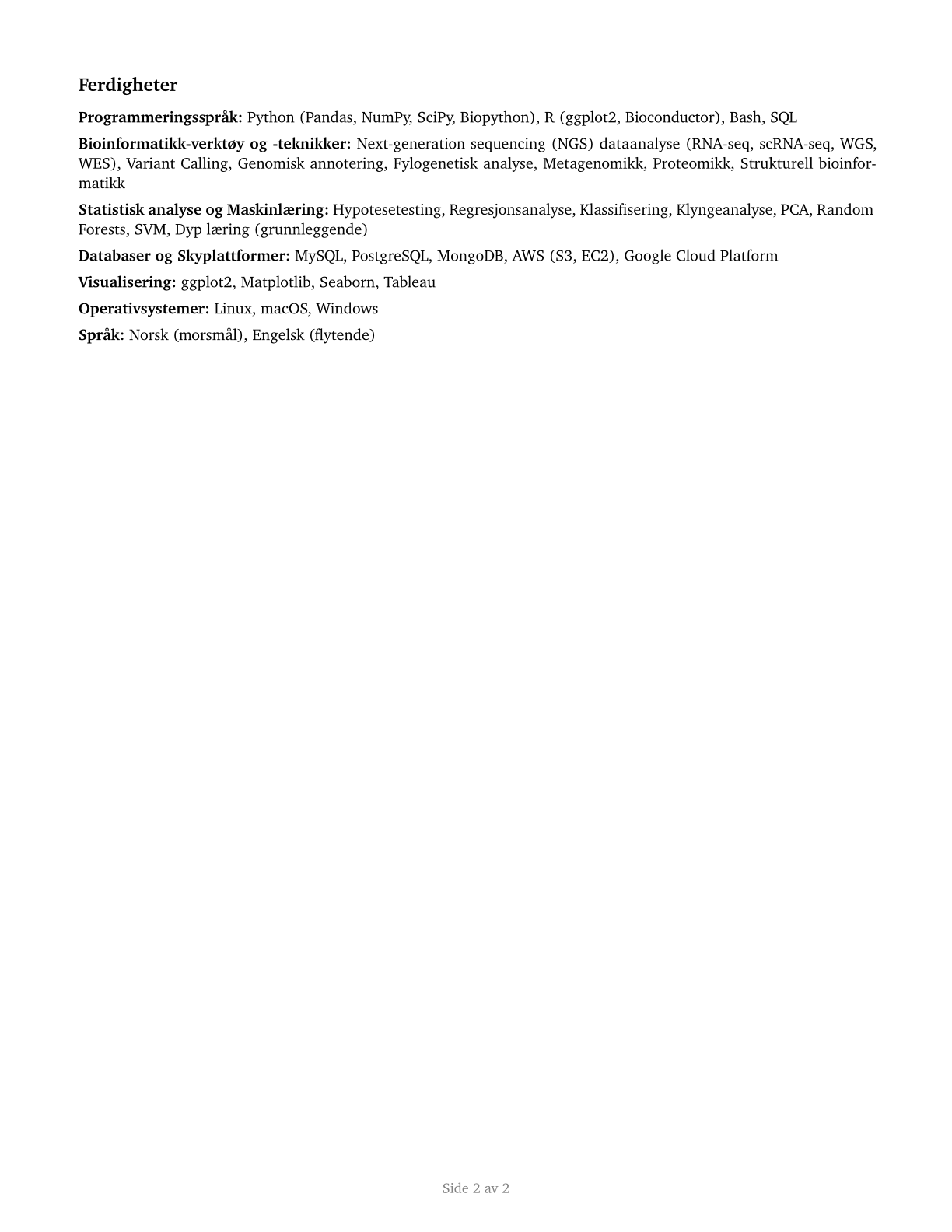 Bioinformatics Scientists CV in Norwegian_bokmal — page 2