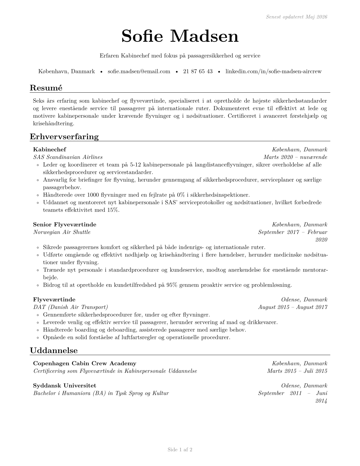 Air Crew Members CV in Danish — page 1